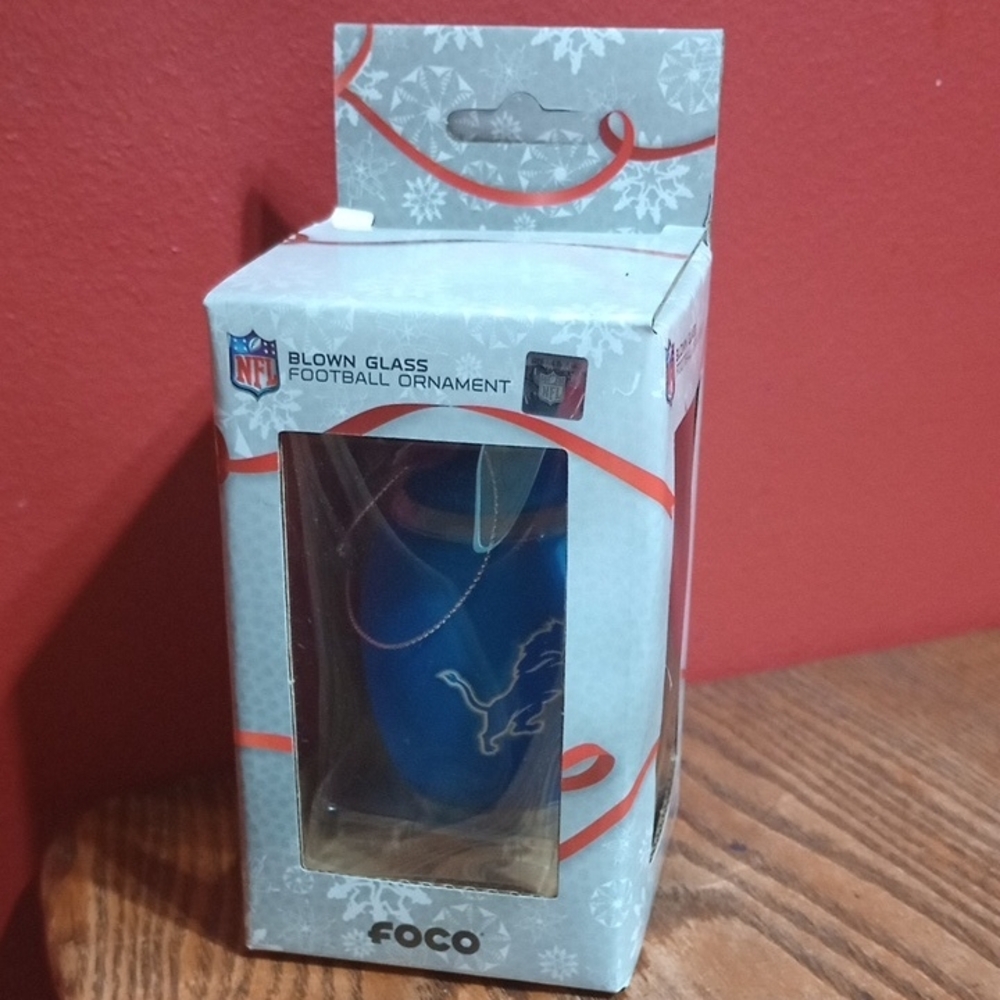New Detroit Lions Glass Football Ornament